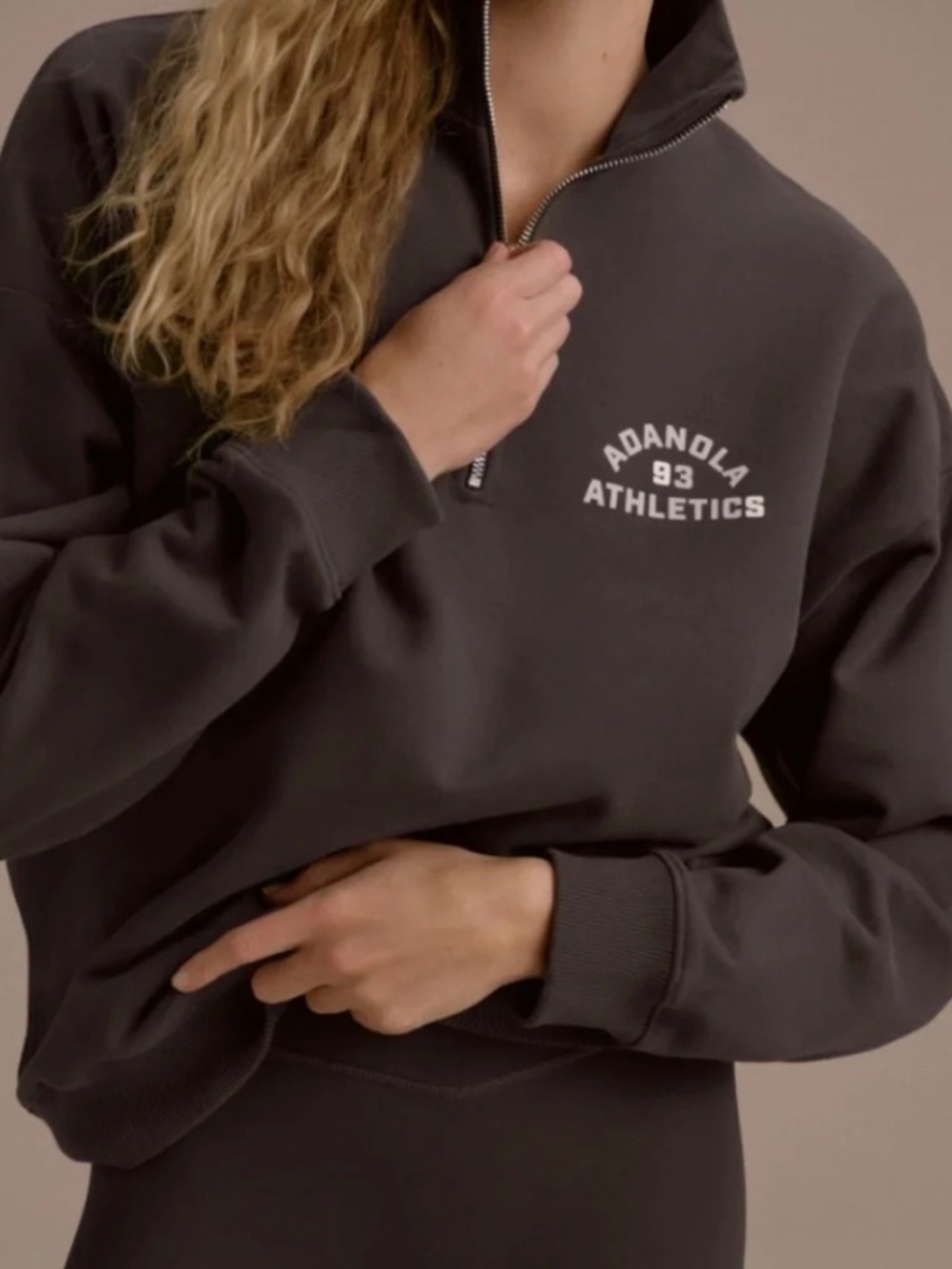 Adanola Campus Oversized Funnel Neck Zip Sweatshirt - Coffee Bean/Marshmallow